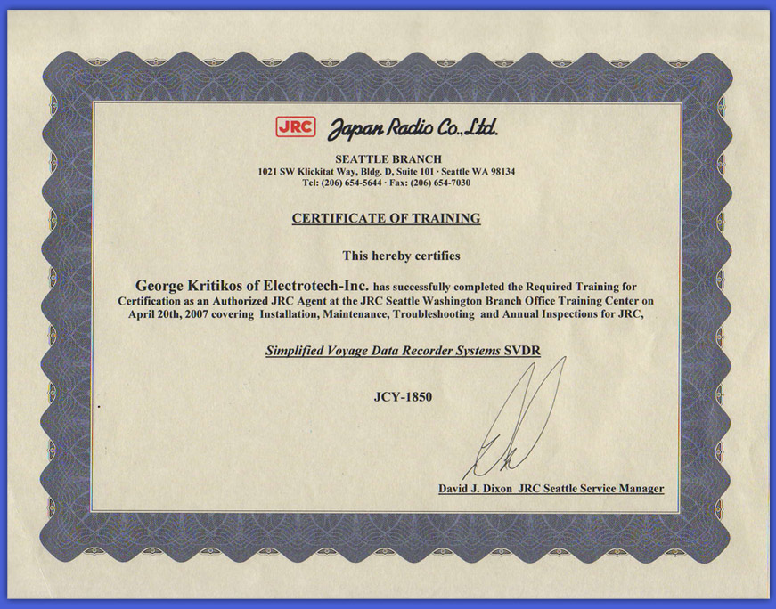 JRC VDR Certificate