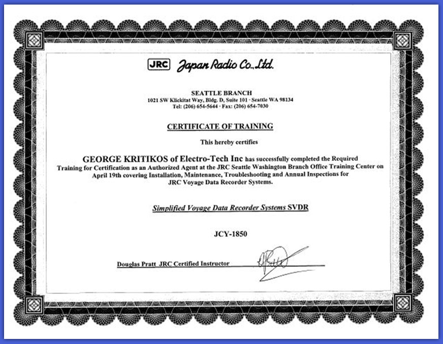 JRC VDR Certificate